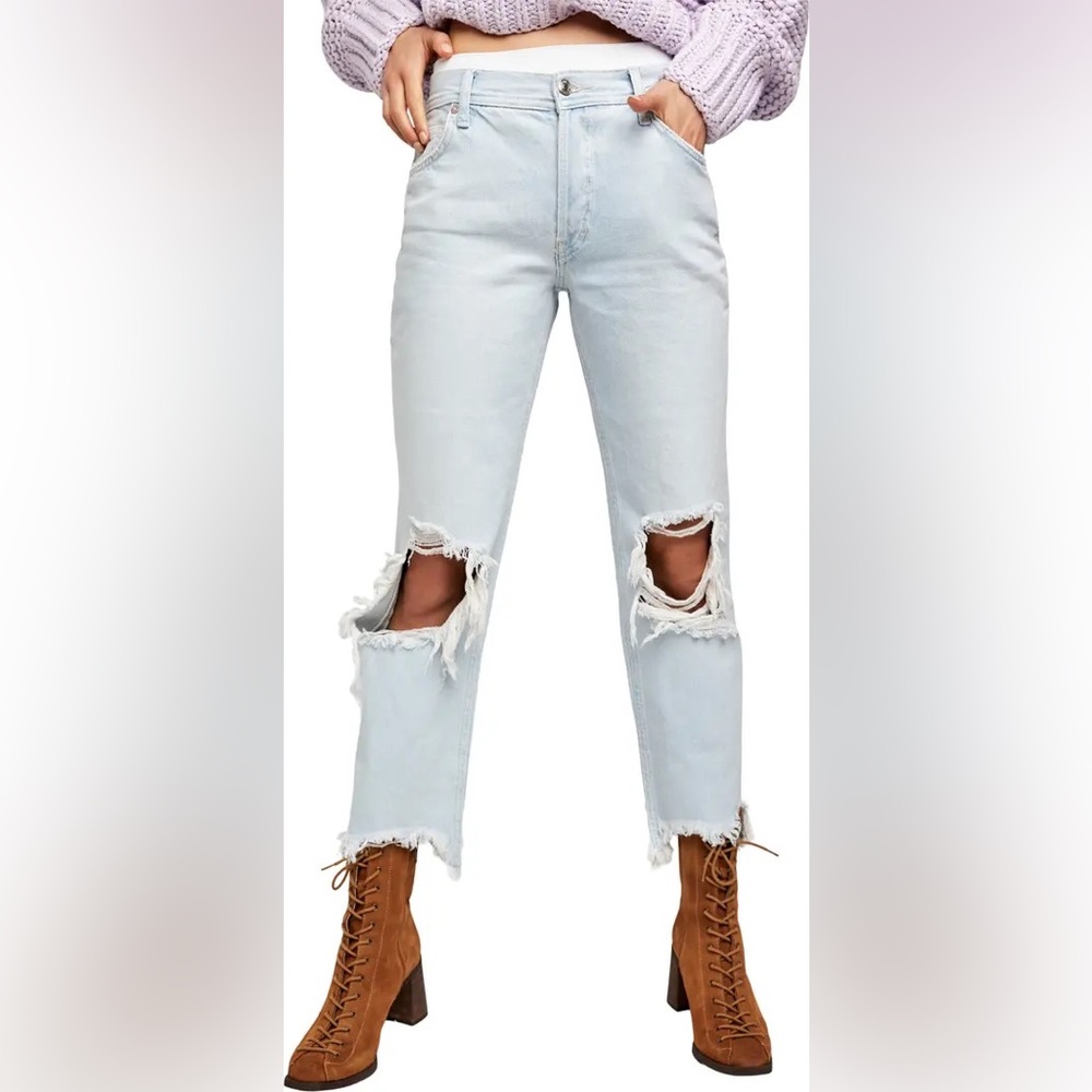 Free People Ripped Crop Straight Leg Jeans